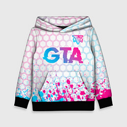 Толстовка-худи детская GTA neon gradient style: символ сверху, цвет: 3D-черный