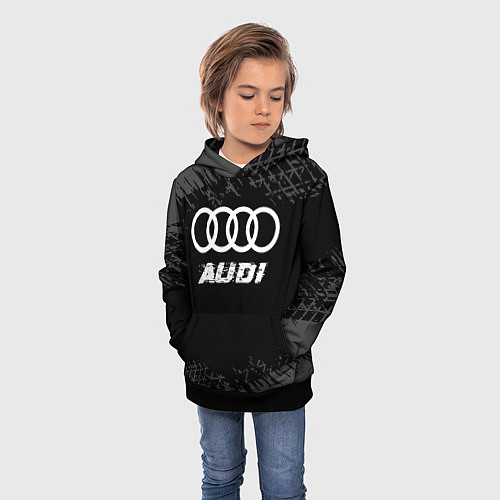 Детская толстовка Audi speed на темном фоне со следами шин / 3D-Черный – фото 3