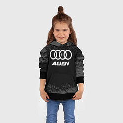 Толстовка-худи детская Audi speed на темном фоне со следами шин, цвет: 3D-черный — фото 2