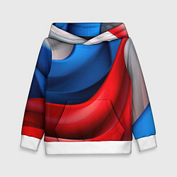 Толстовка-худи детская Объемная абстракция в цветах флага РФ, цвет: 3D-белый