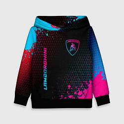 Толстовка-худи детская Lamborghini - neon gradient: надпись, символ, цвет: 3D-черный