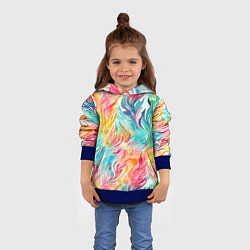 Толстовка-худи детская Акварельные листья паттерн, цвет: 3D-синий — фото 2
