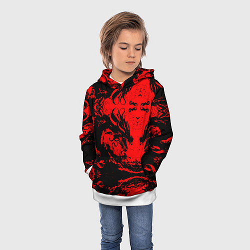 Детская толстовка Черный дракон на красном небе / 3D-Белый – фото 3