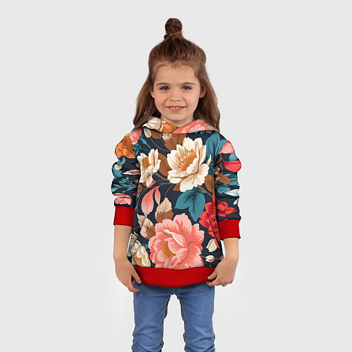 Детская толстовка Летние цветы - паттерн / 3D-Красный – фото 4