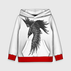 Толстовка-худи детская Чёрный ворон с рунами, цвет: 3D-красный