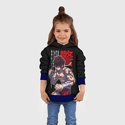 Толстовка-худи детская Баки Ханма и иероглифы, цвет: 3D-синий — фото 2