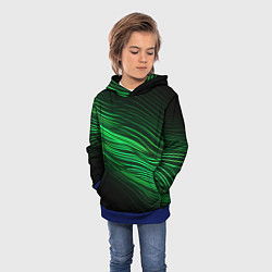 Толстовка-худи детская Green neon lines, цвет: 3D-синий — фото 2