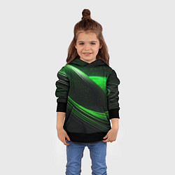 Толстовка-худи детская Зеленые абстрактные волны, цвет: 3D-черный — фото 2