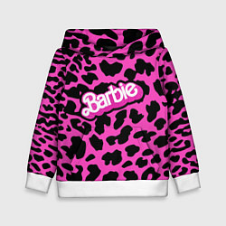 Толстовка-худи детская Барби розовый леопардовый принт, цвет: 3D-белый
