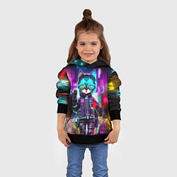 Толстовка-худи детская Cool kitten - cyberpunk - neon glow, цвет: 3D-черный — фото 2