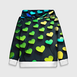 Толстовка-худи детская Паттерн - сердца градиент - нейросеть, цвет: 3D-белый