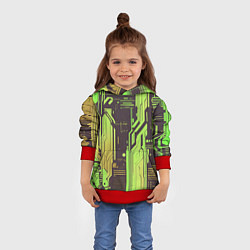 Толстовка-худи детская Кибер схемы кислотно-зелёные, цвет: 3D-красный — фото 2