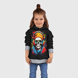 Толстовка-худи детская Яркий красочный череп в бандане и очках, цвет: 3D-меланж — фото 2