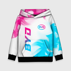 Толстовка-худи детская BYD neon gradient style: надпись, символ, цвет: 3D-черный