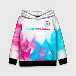 Толстовка-худи детская Ghost of Tsushima neon gradient style: символ свер, цвет: 3D-черный