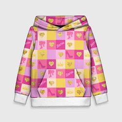 Толстовка-худи детская Барби: желтые и розовые квадраты паттерн, цвет: 3D-белый