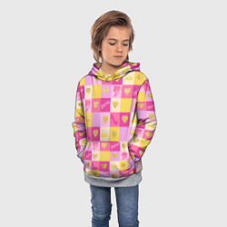 Толстовка-худи детская Барби: желтые и розовые квадраты паттерн, цвет: 3D-меланж — фото 2