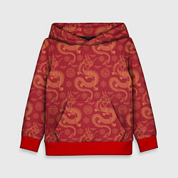 Толстовка-худи детская Dragon red pattern, цвет: 3D-красный