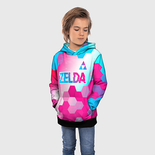 Детская толстовка Zelda neon gradient style: символ сверху / 3D-Черный – фото 3