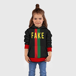 Толстовка-худи детская Fake зелёная и красная полосы, цвет: 3D-красный — фото 2