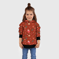 Толстовка-худи детская Паттерн новогодняя пижама, цвет: 3D-черный — фото 2