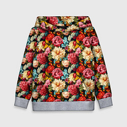 Толстовка-худи детская Узор из роз и разных цветов, цвет: 3D-меланж