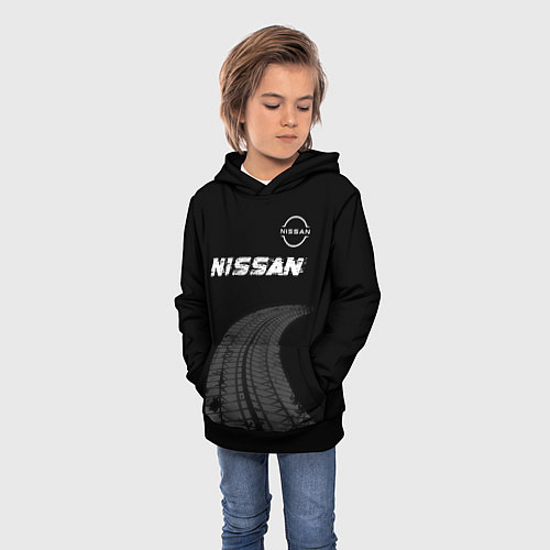 Детская толстовка Nissan speed на темном фоне со следами шин: символ / 3D-Черный – фото 3