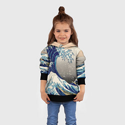 Толстовка-худи детская Великая волна от Канагава, цвет: 3D-черный — фото 2