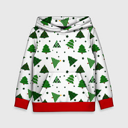 Толстовка-худи детская Узор с зелеными елочками, цвет: 3D-красный
