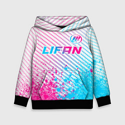 Толстовка-худи детская Lifan neon gradient style: символ сверху, цвет: 3D-черный