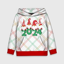 Толстовка-худи детская Новогодние гномы 2024, цвет: 3D-красный