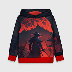 Толстовка-худи детская Samurai and red moon - нейросеть, цвет: 3D-красный
