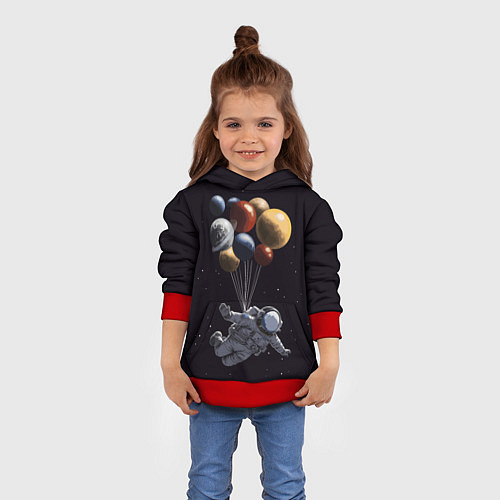Детская толстовка Космонавт с шариками в космосе / 3D-Красный – фото 4