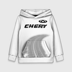 Толстовка-худи детская Chery speed на светлом фоне со следами шин посеред, цвет: 3D-белый