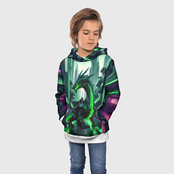 Толстовка-худи детская Неоновый зеленый дракон, цвет: 3D-белый — фото 2