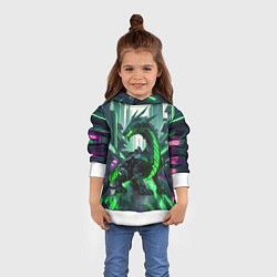 Толстовка-худи детская Неоновый зеленый дракон, цвет: 3D-белый — фото 2