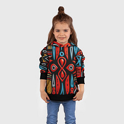 Толстовка-худи детская Красно-синий узор в африканском стиле, цвет: 3D-черный — фото 2