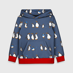 Толстовка-худи детская Забавное семейство пингвинов, цвет: 3D-красный