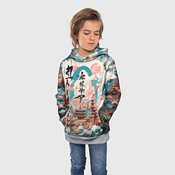Толстовка-худи детская Потёртая Японская иллюстрация, цвет: 3D-меланж — фото 2