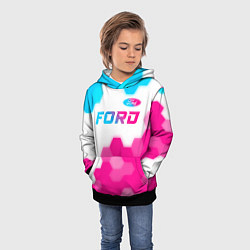 Толстовка-худи детская Ford neon gradient style посередине, цвет: 3D-черный — фото 2