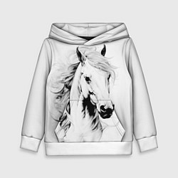 Толстовка-худи детская Лошадь белая на ветру, цвет: 3D-белый