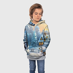Толстовка-худи детская Новый год и снеговик, цвет: 3D-меланж — фото 2