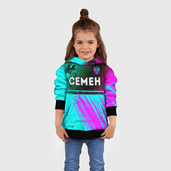 Толстовка-худи детская Семен и неоновый герб России посередине, цвет: 3D-черный — фото 2