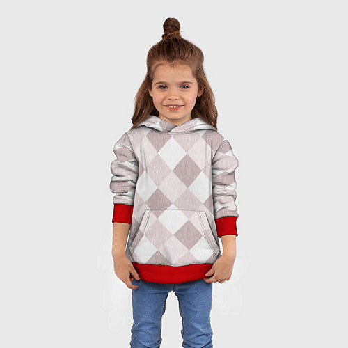 Детская толстовка Геометрический светло коричневый узор квадраты / 3D-Красный – фото 4