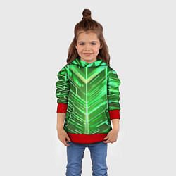 Толстовка-худи детская Зелёные неон полосы киберпанк, цвет: 3D-красный — фото 2