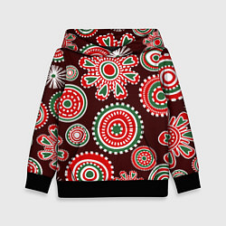 Толстовка-худи детская Новогодний принт красный, цвет: 3D-черный