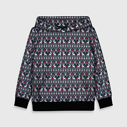 Толстовка-худи детская Новогодние олени с елочками, цвет: 3D-черный