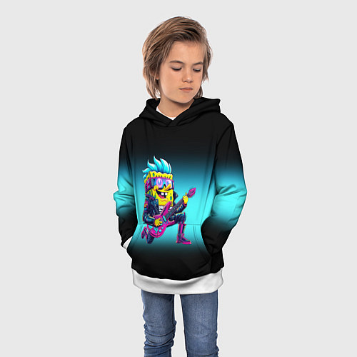 Детская толстовка Sponge Bob - rock guitarist - ai art / 3D-Белый – фото 3