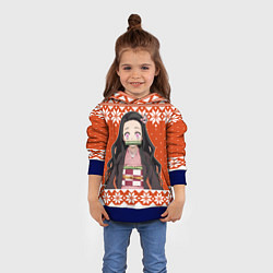 Толстовка-худи детская Незуко комадо свитер новогодний, цвет: 3D-синий — фото 2