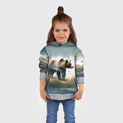 Толстовка-худи детская Минималистичный пейзаж с медведем акварель, цвет: 3D-меланж — фото 2